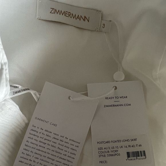 Zimmermann Postcard Pleated Fan top & Midi Skirt Set: Ivory - Picture 12 of 13